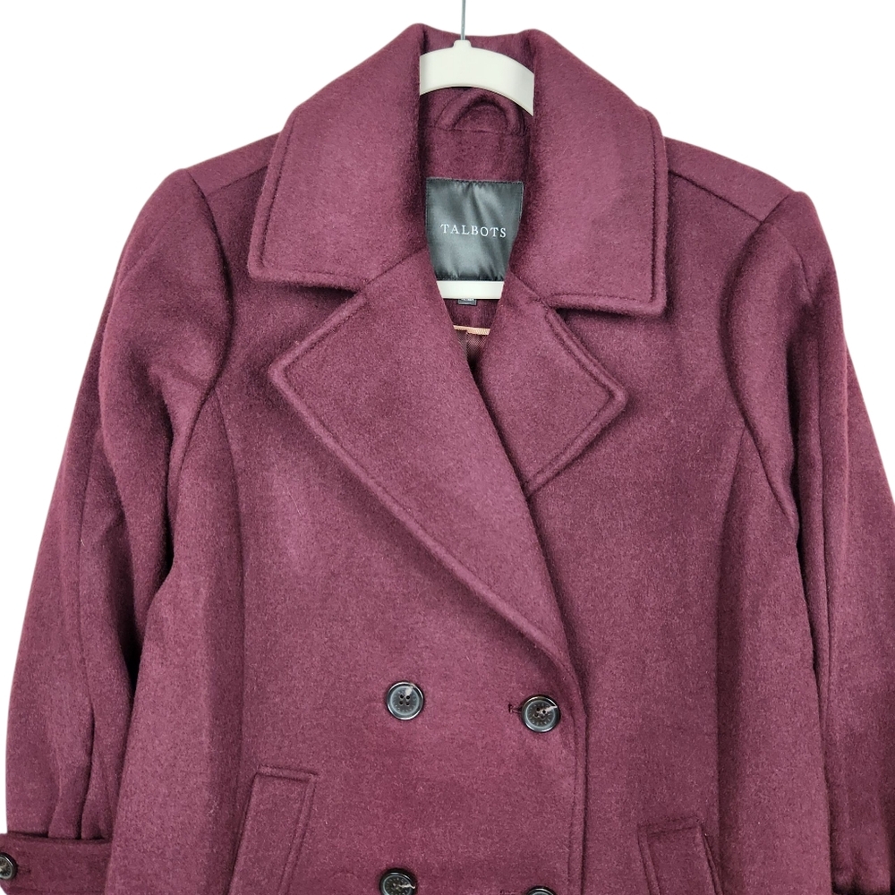 Talbots Double Breasted Wool Blend Car Coat Plum Wine Purple Gala Womens Size S - Picture 5 of 14